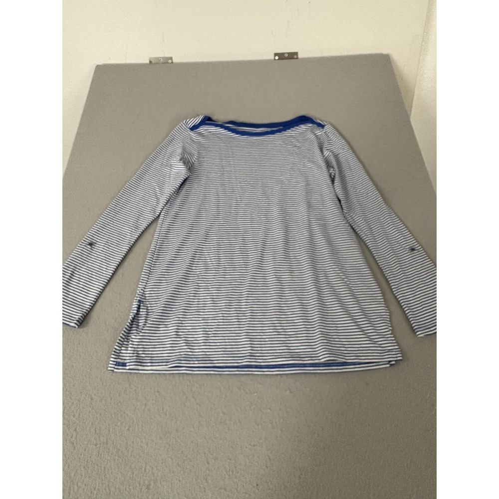 Lands End Shirt Womens XS Blue White Striped Long Sleeve Supima Cotton Crewneck‎
